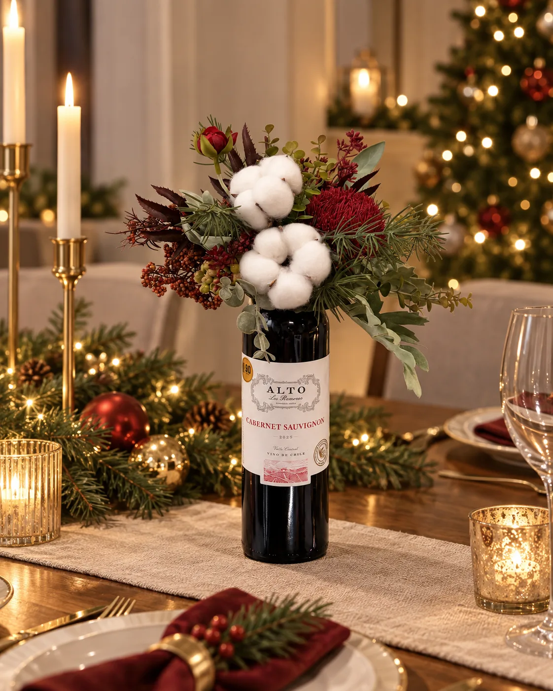 Christmas Cotton Burgundy wine and floral gift Singapore